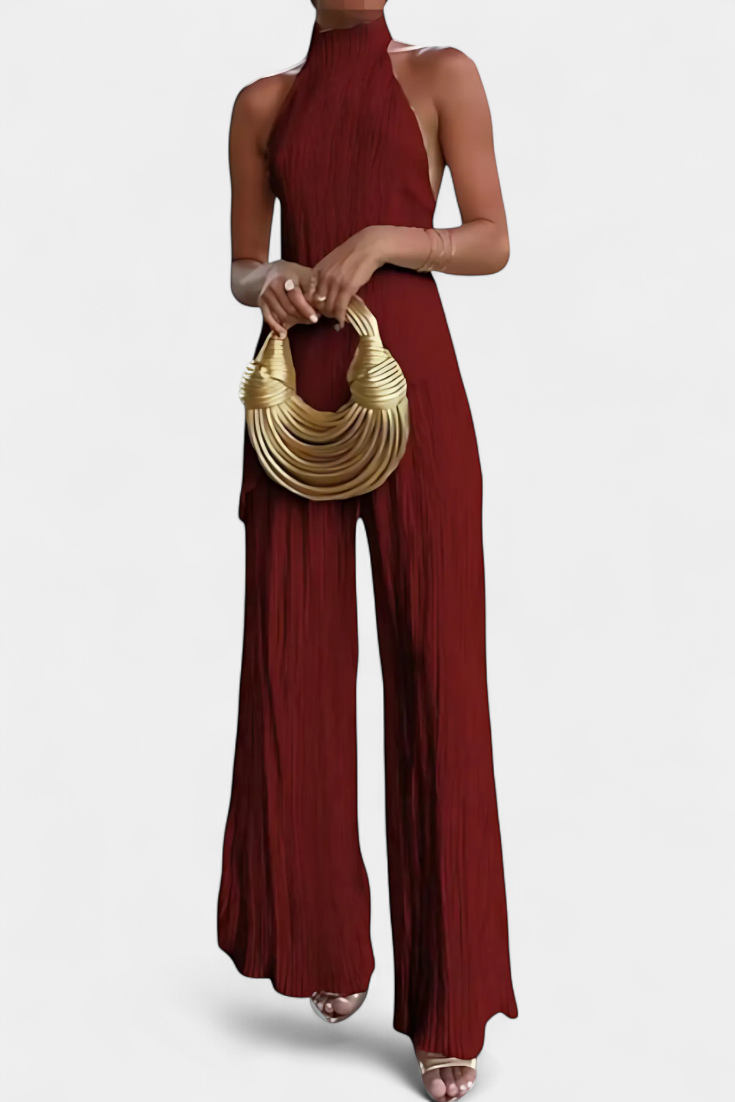 Nicoletta Halter Neck Asymmetrical Top with Wide-Leg Pants Set