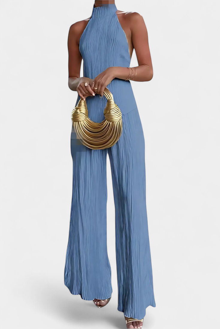 Nicoletta Halter Neck Asymmetrical Top with Wide-Leg Pants Set