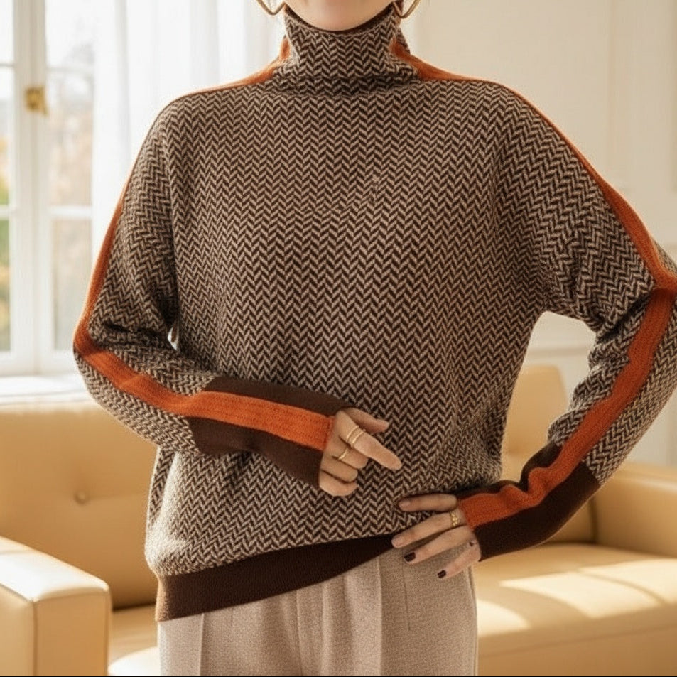 Ilenia | Luxe Herringbone Mock-Neck Sweater