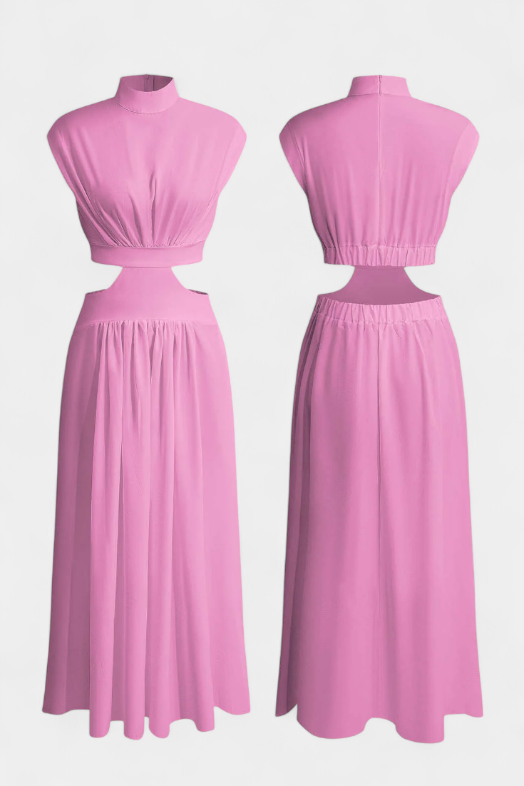 Marina High Neck Top and Flowing Skirt with Side Slits