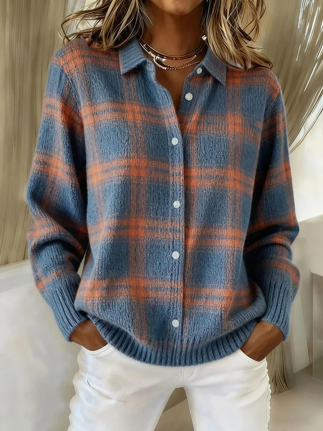 Fabiana | Plaid Knit Shirt Jacket
