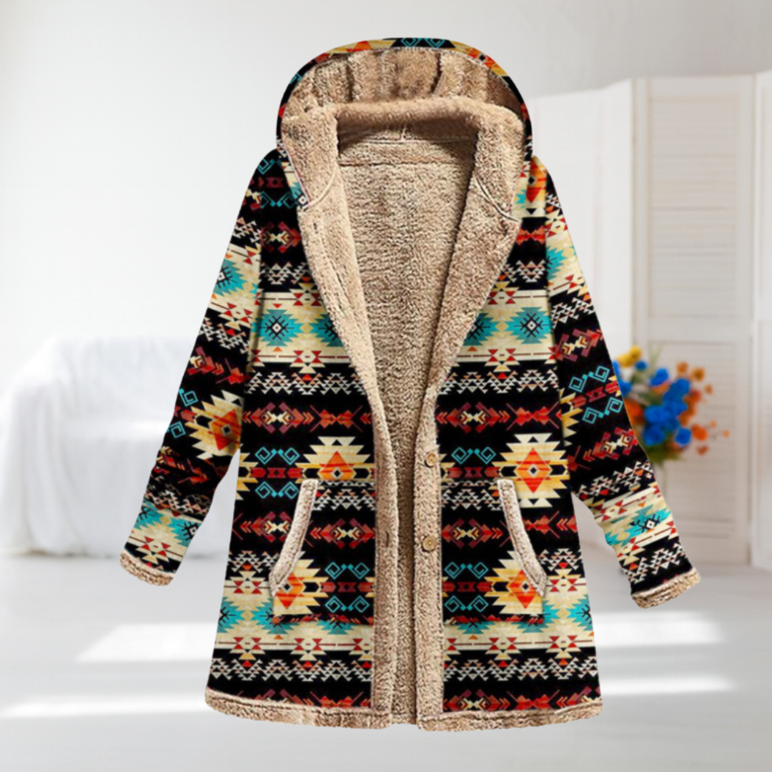 Emilia | Black Patchwork Hooded Fleece Jacket