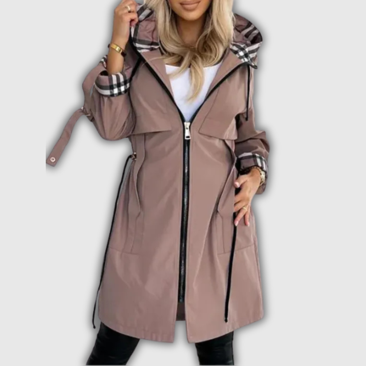 Adelina | Hooded Coat with Plaid Details