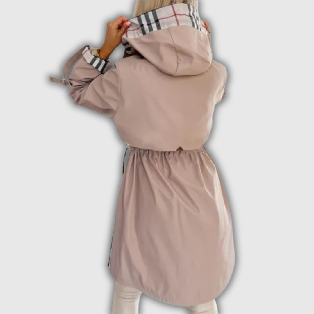 Adelina | Hooded Coat with Plaid Details