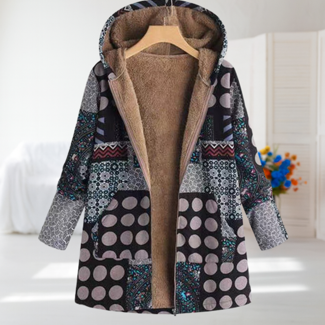 Cecilia | Black Patterned Fleece Coat