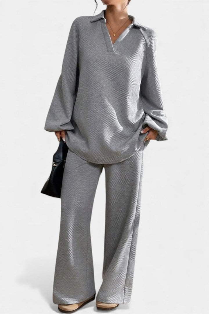 Costanza Oversized Textured Shirt & Wide-Leg Pant Ensemble