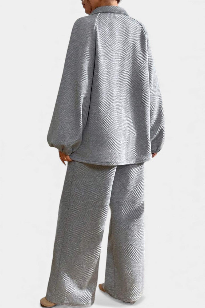 Costanza Oversized Textured Top and Wide-Leg Pants Ensemble