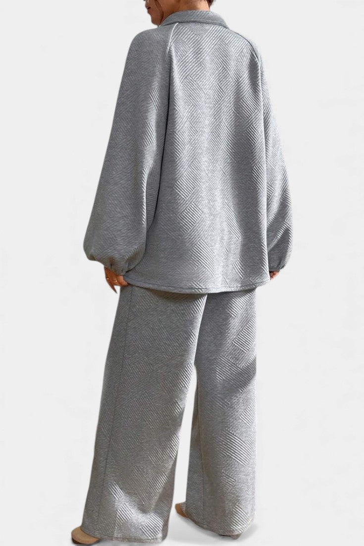 Costanza Oversized Textured Shirt & Wide-Leg Pant Ensemble