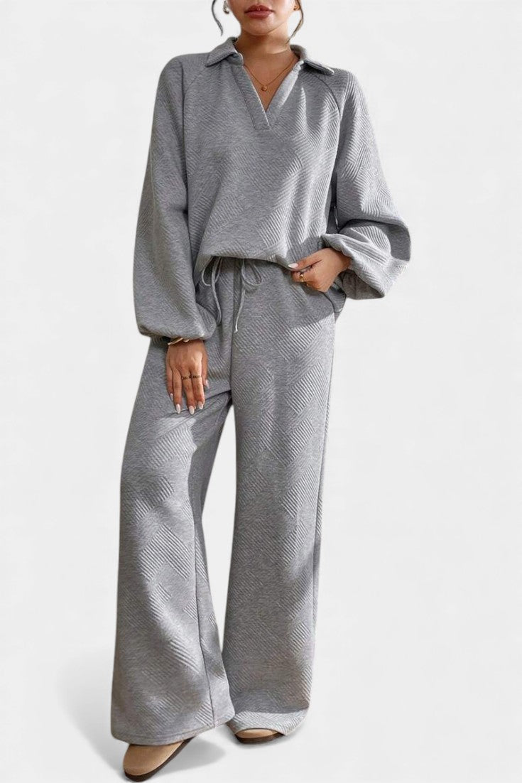 Costanza Oversized Textured Top and Wide-Leg Pants Ensemble