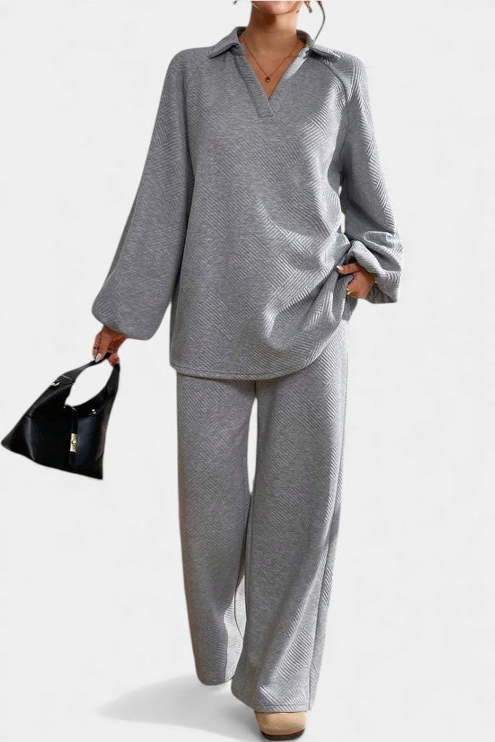 Costanza Oversized Textured Shirt & Wide-Leg Pant Ensemble
