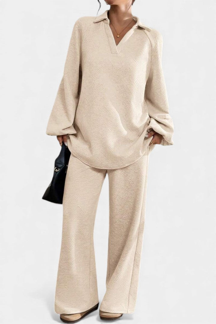 Costanza Oversized Textured Top and Wide-Leg Pants Ensemble