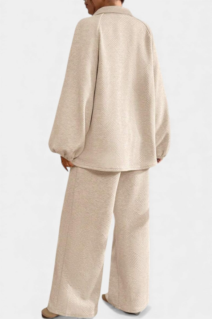 Costanza Oversized Textured Shirt & Wide-Leg Pant Ensemble