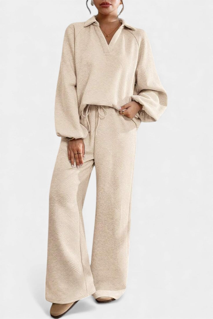 Costanza Oversized Textured Shirt & Wide-Leg Pant Ensemble