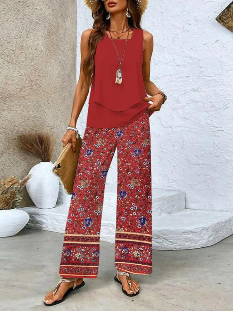 Priscilla | Sleeveless Top And Wide-Leg Pants Set