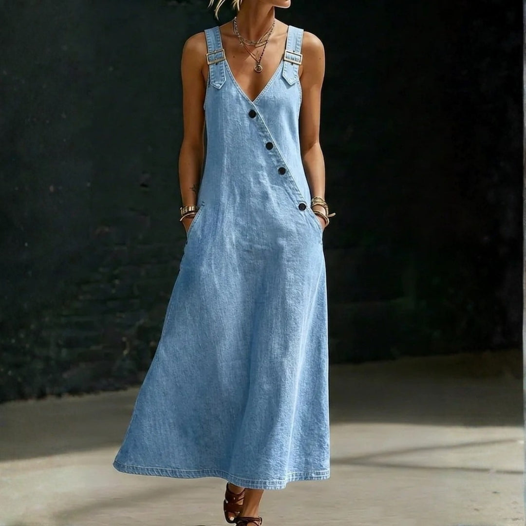 Amalia | Button-Front Denim Maxi Dress