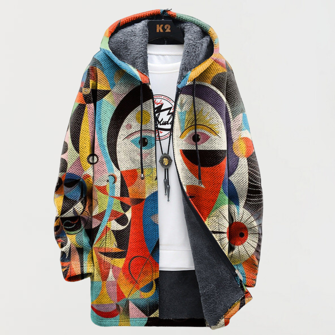 Berenice | Abstract Line-Print Hooded Cardigan