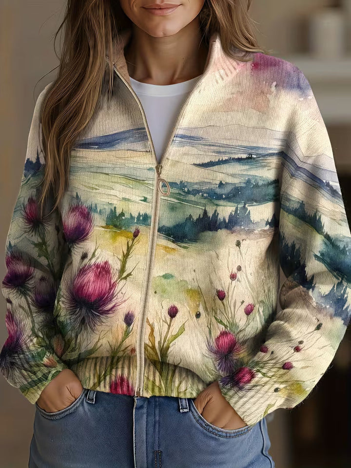 Evelina | Thistle Landscape Zip Cardigan