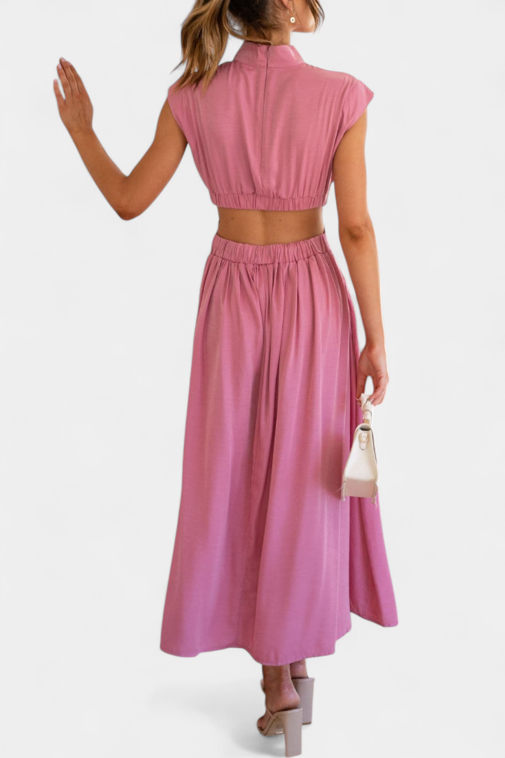 Marina High Neck Top and Flowing Skirt with Side Slits
