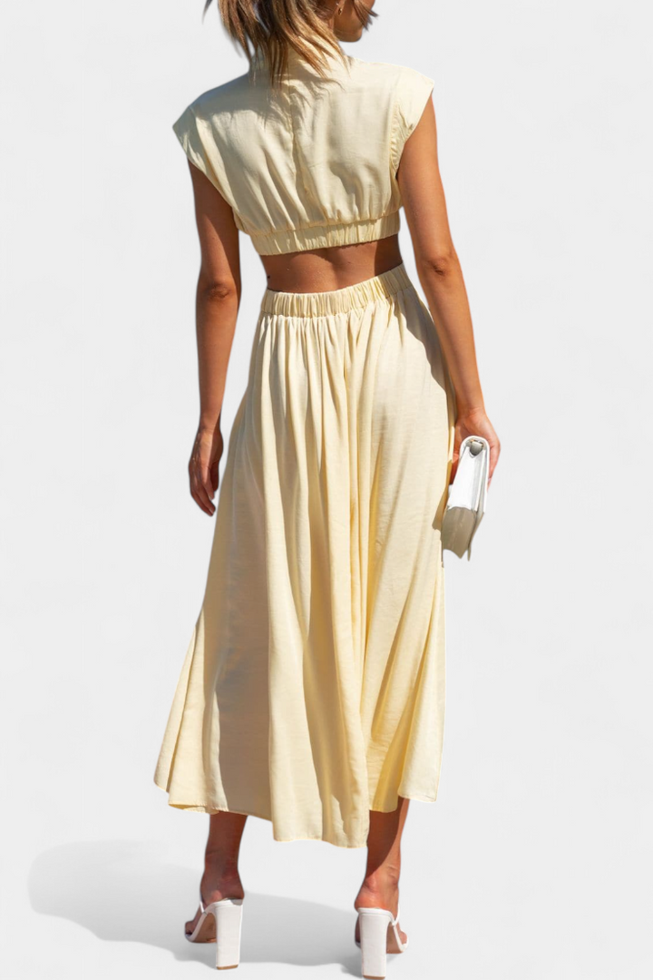 Marina High Neck Top and Flowing Skirt with Side Slits
