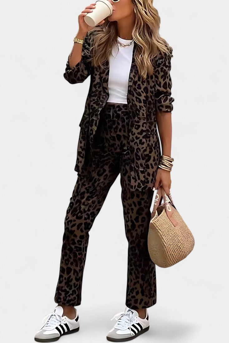 Mirella Tailored Blazer with High-Waisted Leopard Print Trousers