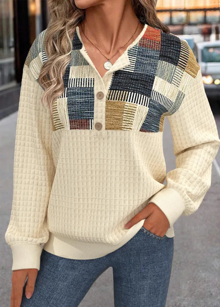 Simona | Button-Embellished Patchwork Knit
