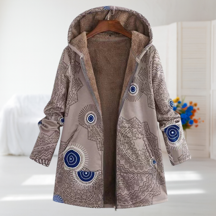 Delfina | Neutral Patterned Fleece Coat