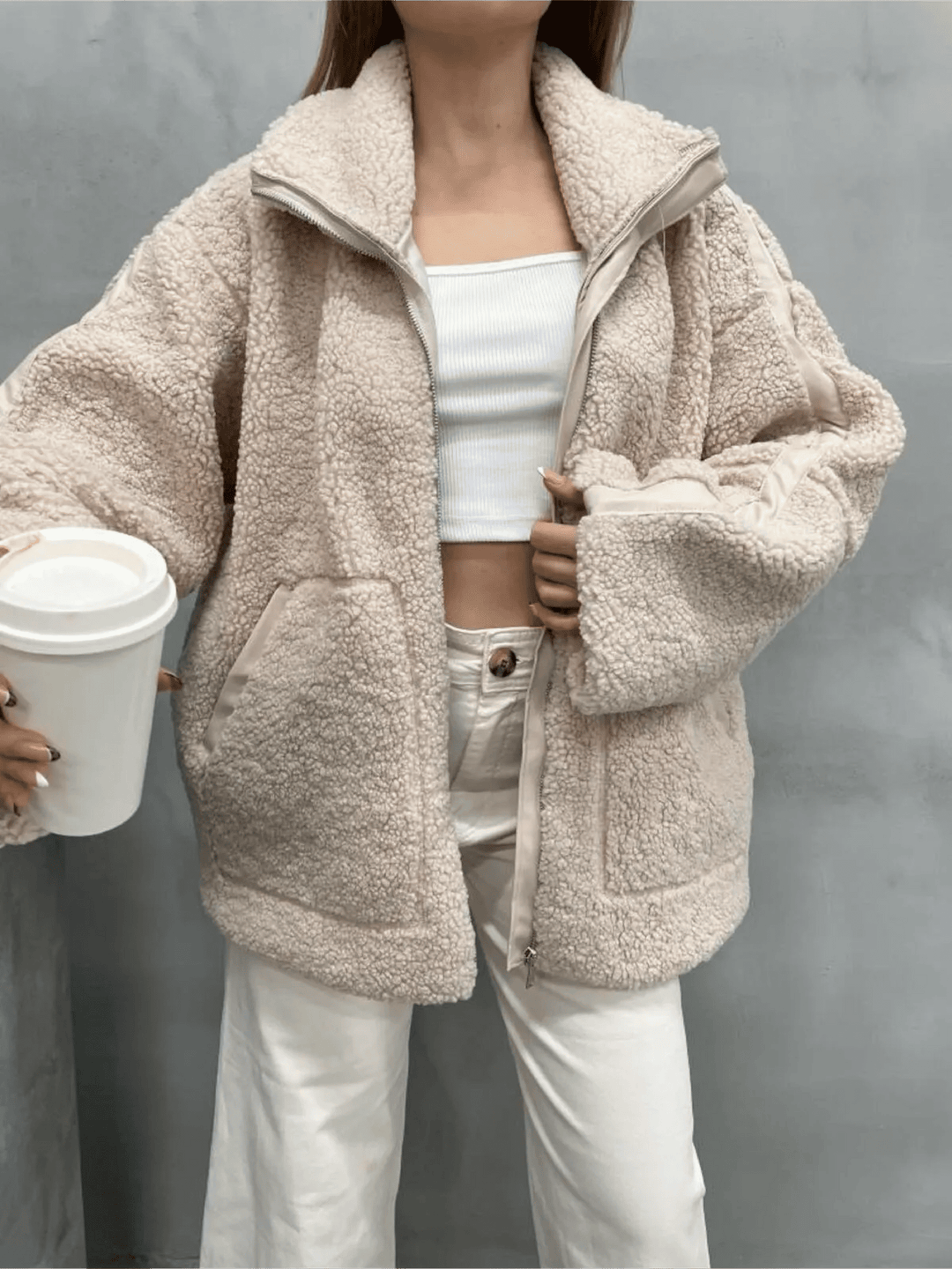 Francesca | Oversized Teddy Jacket with Stand Collar