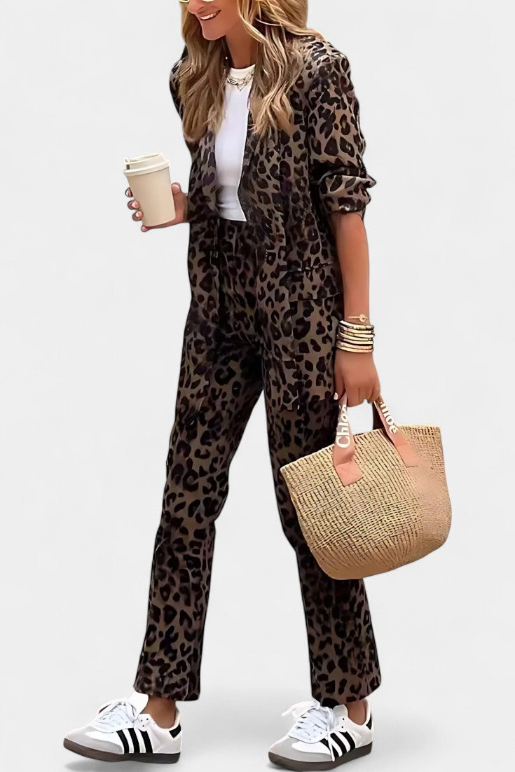 Mirella Tailored Blazer with High-Waisted Leopard Print Trousers
