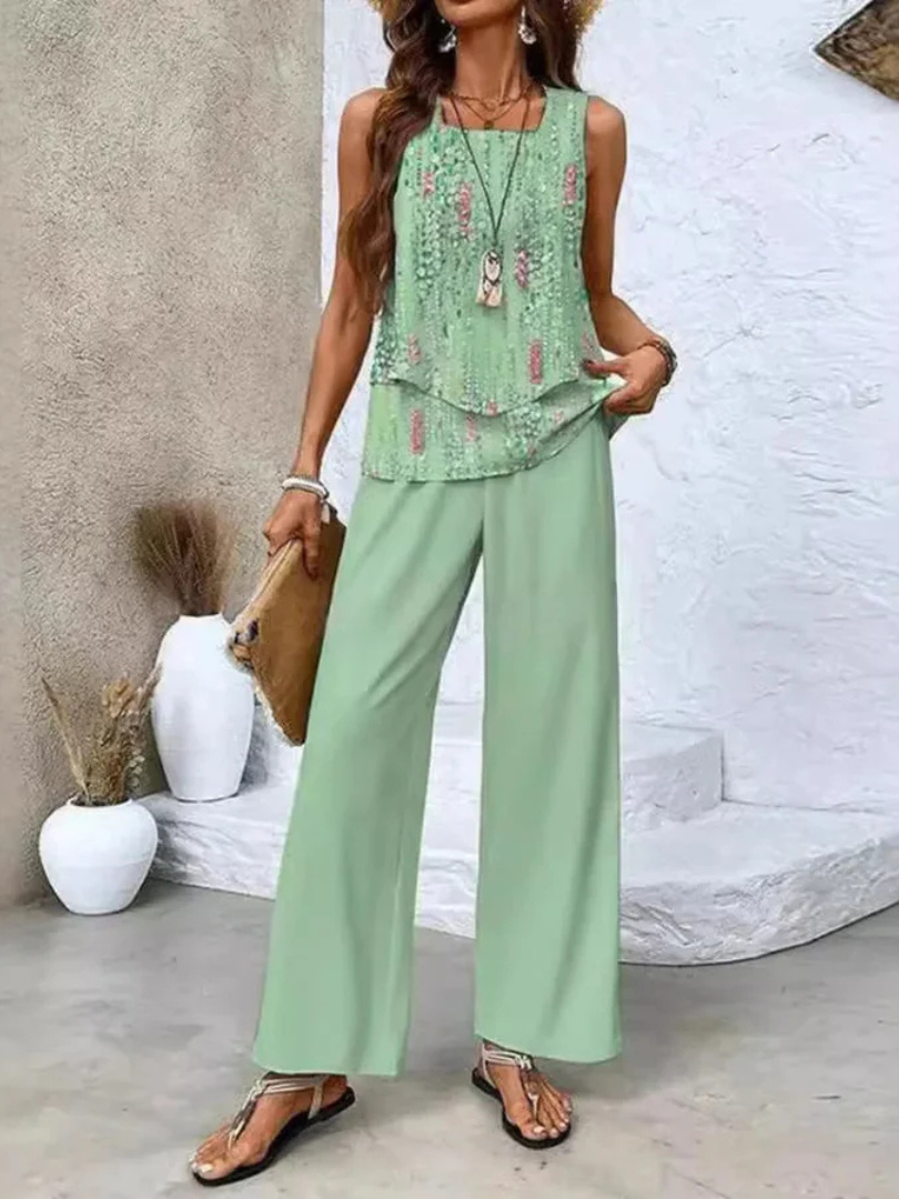 Priscilla | Sleeveless Top And Wide-Leg Pants Set