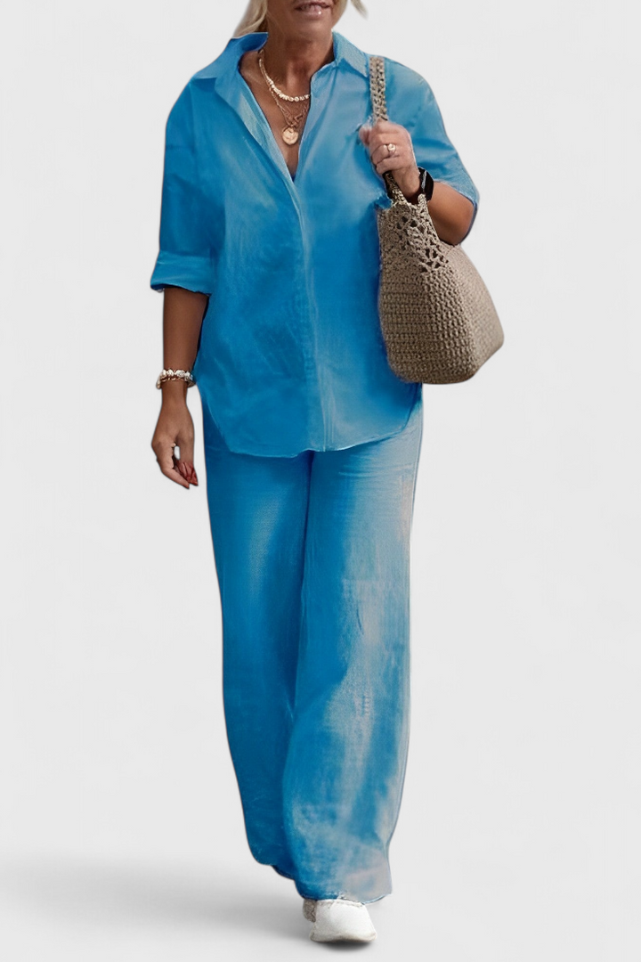 Grazia Relaxed Fit Two-Piece Linen-Cotton Ensemble