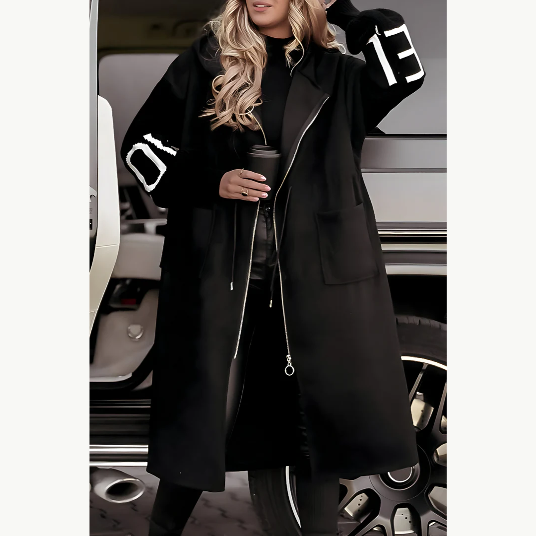 Giulia | Long Hooded Jacket with Knit Sleeves