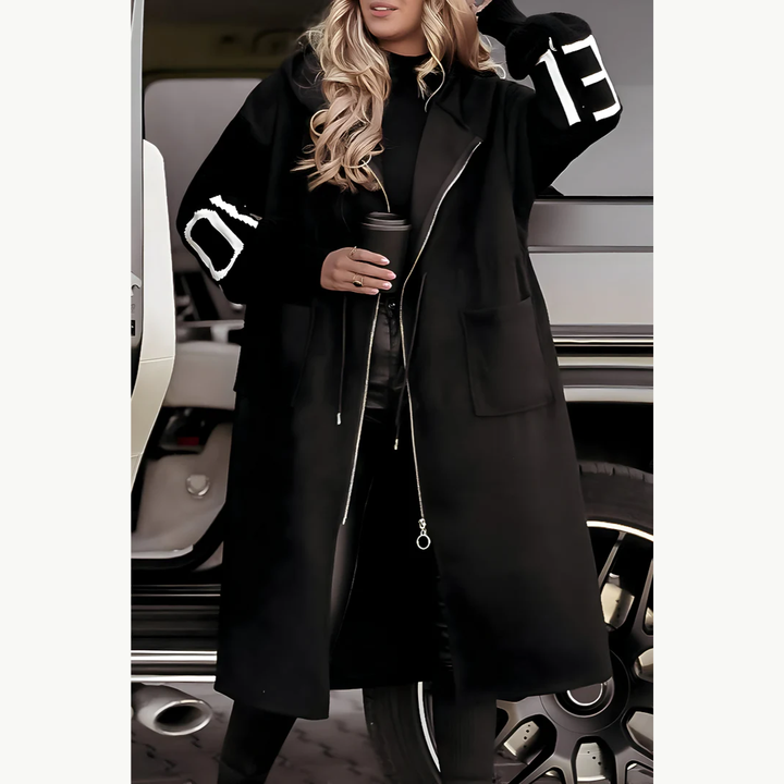 Giulia | Long Hooded Jacket with Knit Sleeves