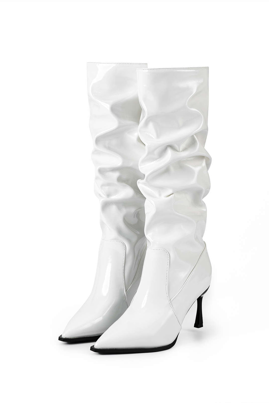 Pleated Faux Leather Pointed Toe Boots