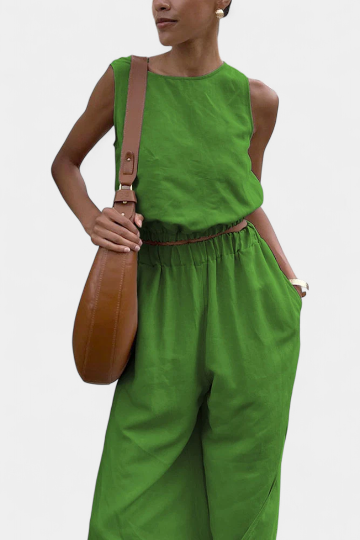 Nora Sleeveless Cotton-Linen Set with Wide-Leg Trousers