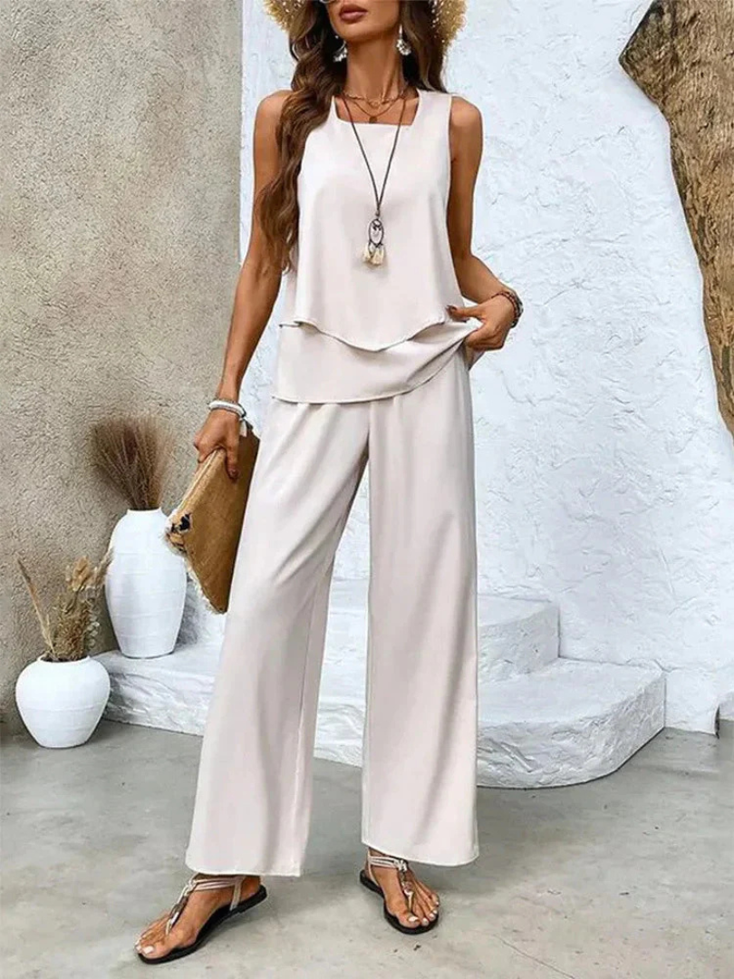 Priscilla | Sleeveless Top And Wide-Leg Pants Set
