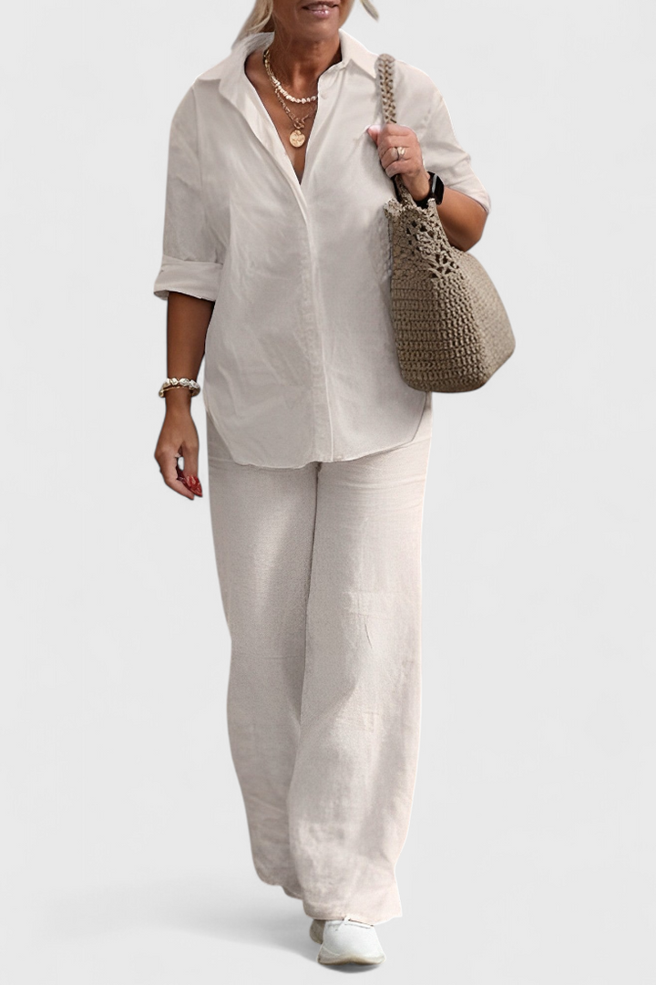 Grazia Relaxed Fit Two-Piece Linen-Cotton Ensemble