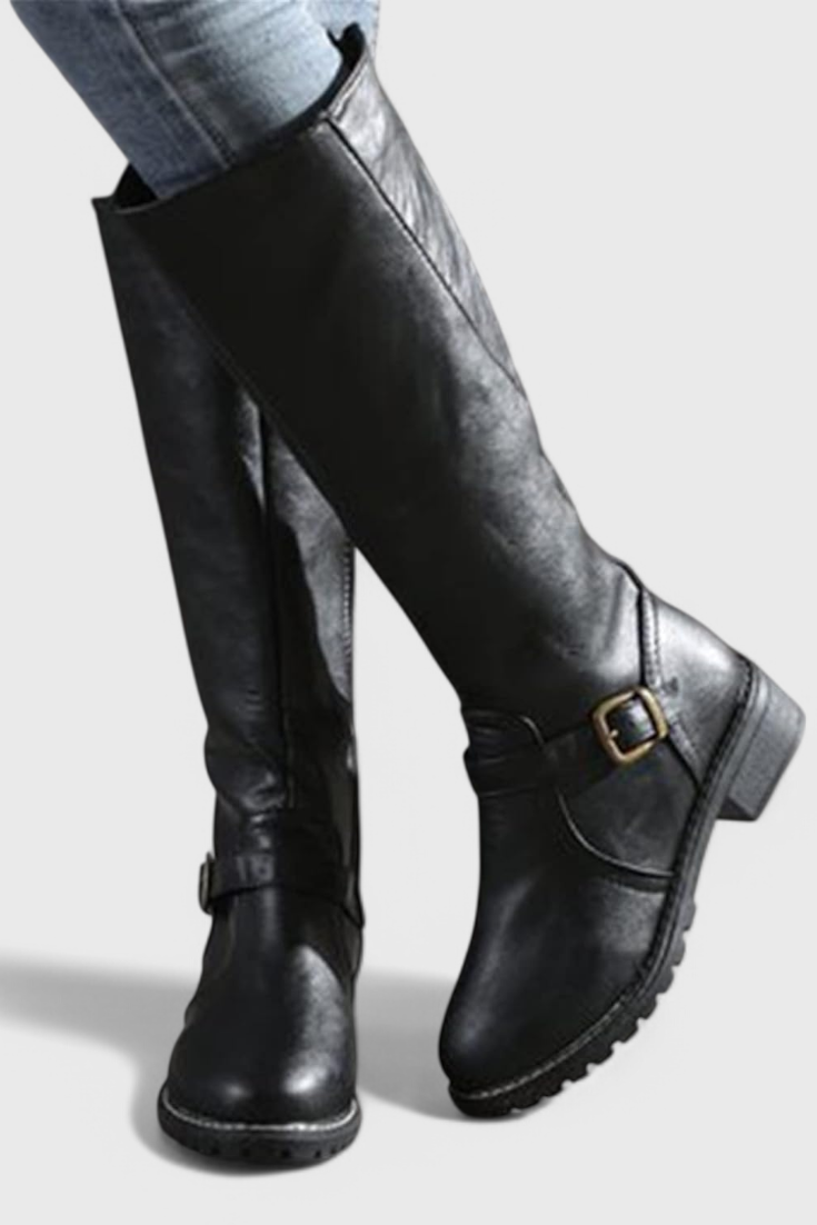 Virginia Buckled High Boots with Zipper Closure