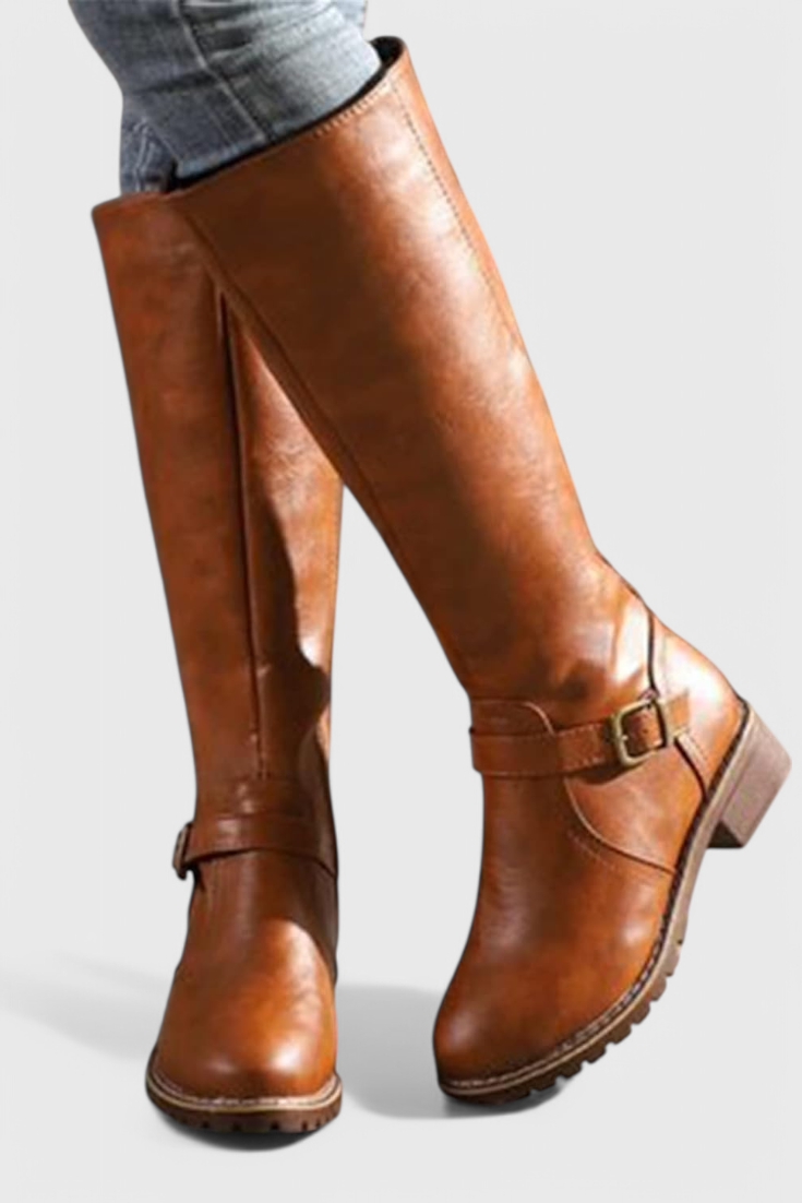 Virginia Buckled High Boots with Zipper Closure