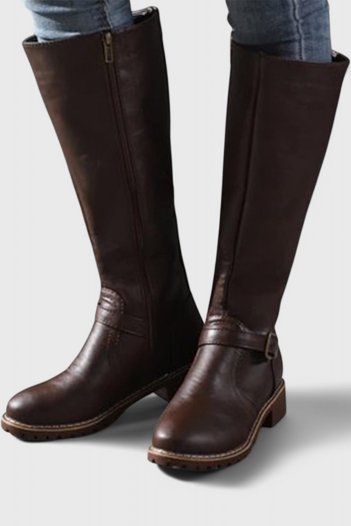 Virginia Buckled High Boots with Zipper Closure