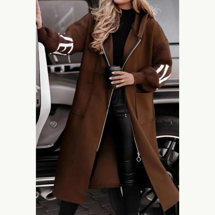 Giulia | Long Hooded Jacket with Knit Sleeves