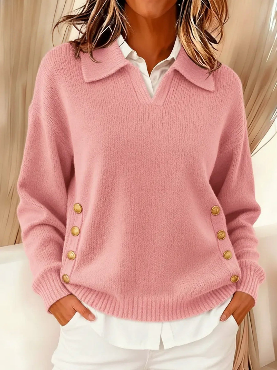 Giovanna | Polo Collar Sweater with Gold Buttons