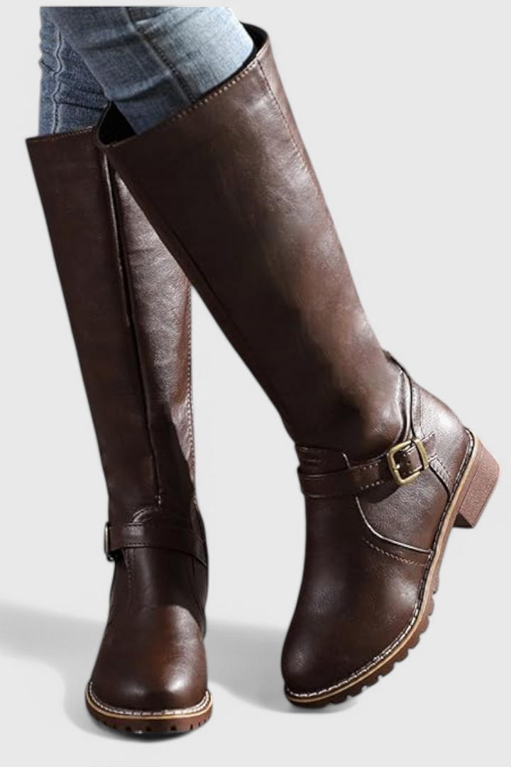 Virginia Buckled High Boots with Zipper Closure