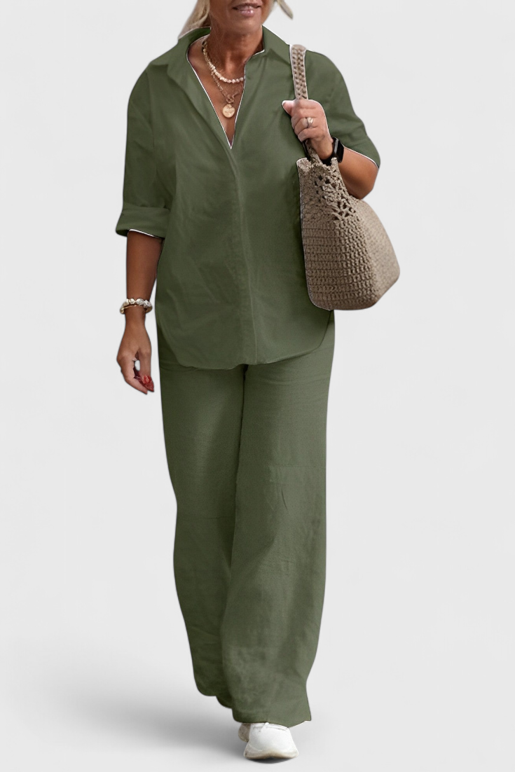 Grazia Relaxed Fit Two-Piece Linen-Cotton Ensemble
