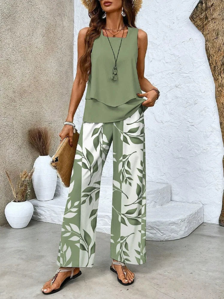 Priscilla | Sleeveless Top And Wide-Leg Pants Set