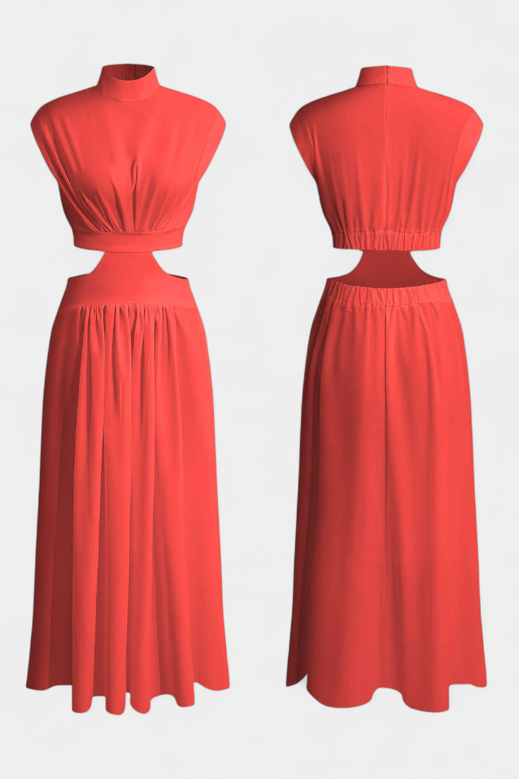 Marina High Neck Top and Flowing Skirt with Side Slits