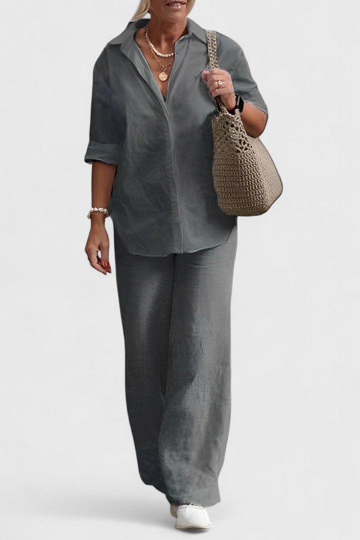 Grazia Relaxed Fit Two-Piece Linen-Cotton Ensemble