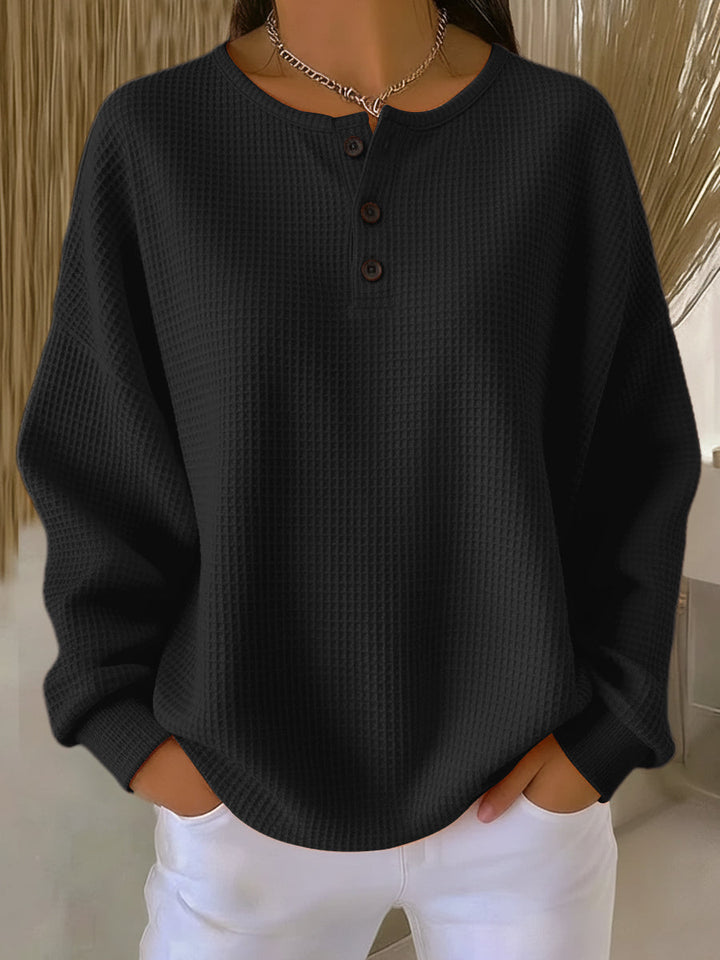 Gabriella | Waffle Knit Henley Sweatshirt