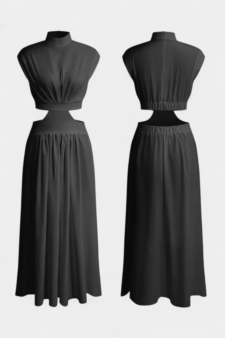 Marina High Neck Top and Flowing Skirt with Side Slits