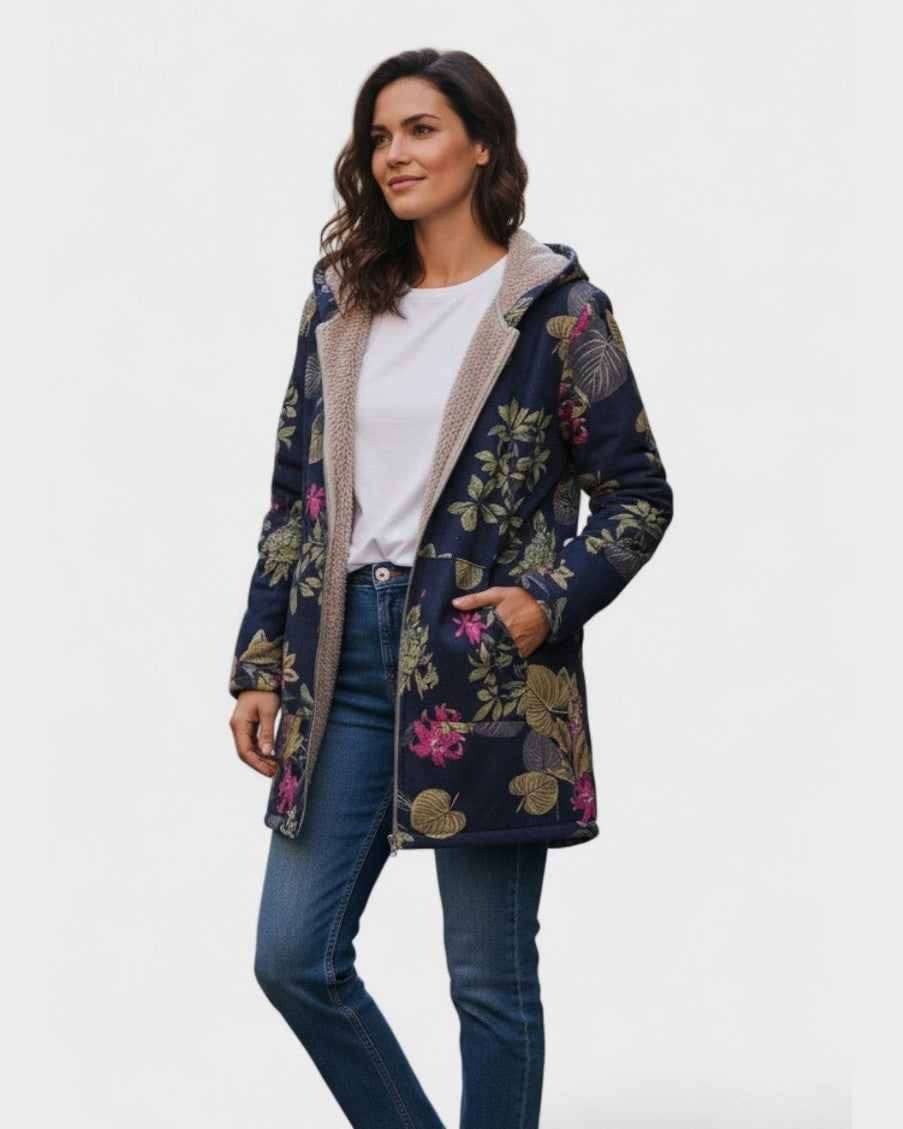 Priscilla | Navy Floral Fleece Coat
