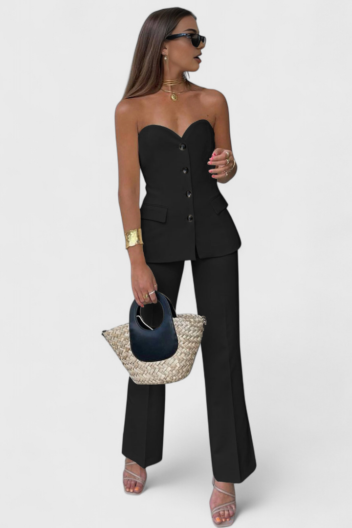 Natalia Sleeveless Minimalist Ensemble with Flared Trousers